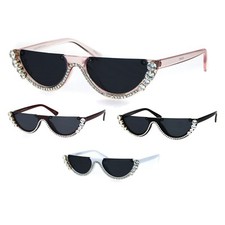 Rhinestone Tennis Iced Chain Crop Flat Top Cat Eye Goth Sunglasses