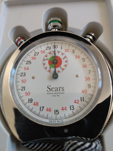 Sears 19926 Swiss Made 1/10 Wind Up Stop Watch Box  Instructions Receipt Vintage - 第 8/9 張圖片