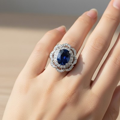 Striking Royal Blue Sapphire 4.12Ct 925 Sterling Silver Handmade Floral Rings