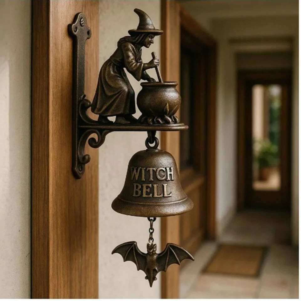 Halloween Witch Doorbell Bell Vintage Metal Welcome Doorbell Shopkeeper Bell