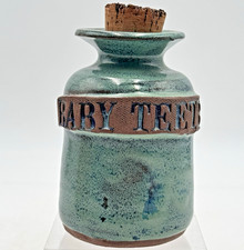 Baby Teeth Jar Cork Lid Handmade Pottery Ceramic Keepsake Tooth Fairy Jar Green