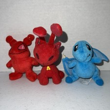 Vintage Neopets Lot McDonald's Toys Plush Red Aisha Grundo Blue Shoyru