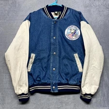 Vintage Hartwell Denim Varsity Jacket Mens XL Blue White Tradesmen International