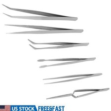 6 Piece Stainless Steel Precision Tweezers Set Fine Point Assorted Tips Tools US