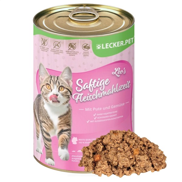 6 X 400 G Leo's Saftige Fleischmahlzeit Mit Pute & GemüSe Nassfutter Lecker.Pet®-image