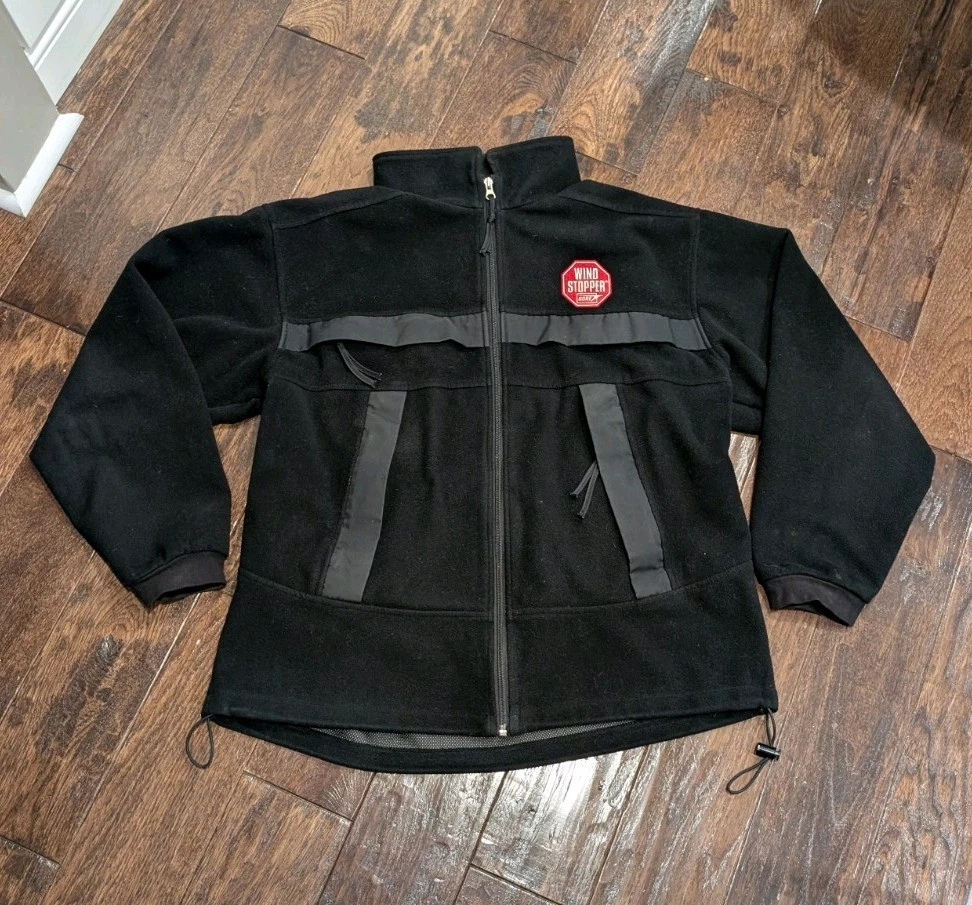 Vintage '90S Gore Windstopper Black Fleece Full Zip Jacket Stop Sign Logo Medium