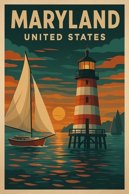 MARYLAND Vintage Travel Poster USA States Wall Art Retro Print LARGE 36x24