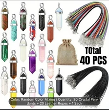 Total 40pcs Hexagonal Chakra Artificial CrystalBullet Shape Pendant Necklace 