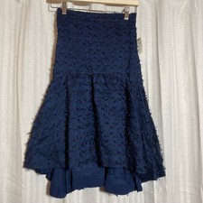 NWT Maeve Anthropologie Navy Blue Textured Fringe High Low Tiered Skirt XXS