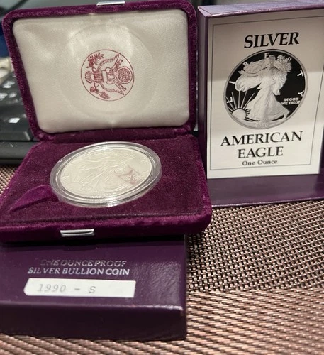 1990-S Proof American Silver Eagle Dollar - .999 Silver W/ Box & COA DMPL