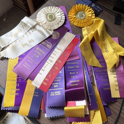 Lot of 70 Vintage 1970 AKC  Dog Award Winner Ribbons Southern States V1