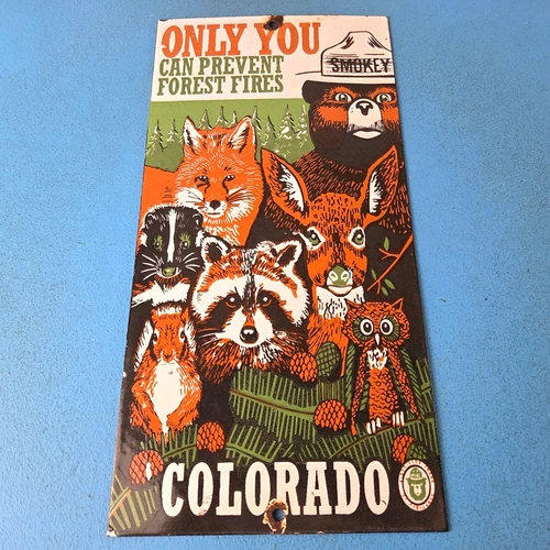 Vintage Forest Service Sign - Smokey Bear Colorado Wilderness Gas Porcelain Sign
