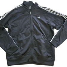 Adidas Full Zip Track Jacket Men s Size Large Gym 3 Stripe Trefoil Logo Black