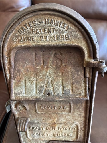 Vintage 1899 Bates Hawley US MAIL Style 3A Mailbox W/ Cast Iron Door& Front Slot - Picture 3 of 20