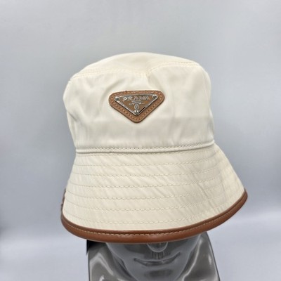 New Fashion Triangle Logo Bucket Hat Unisex Size M Beige