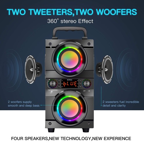 60 W (80 W Spitze) Tragbarer Bluetooth Lautsprecher mit Doppel Subwoofer Schwerer Bass, B... - Bild 4 von 8