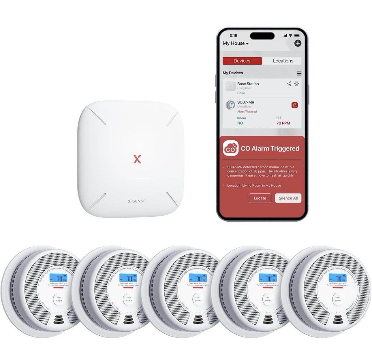 X-Sense Smart Smoke Detector Carbon Monoxide Detector Combo, Battery-Operated