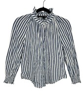 Veronica Beard Preppy Calisto Striped Button-Up Shirt with Ruffle Collar