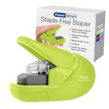 Paper Clinch Compact Staple-Free Stapler, Green Hand Neon Green