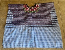 Vtg Guatemalan Huipil Embroidered Exotic Flowers Green Top XL Quetzal Bird