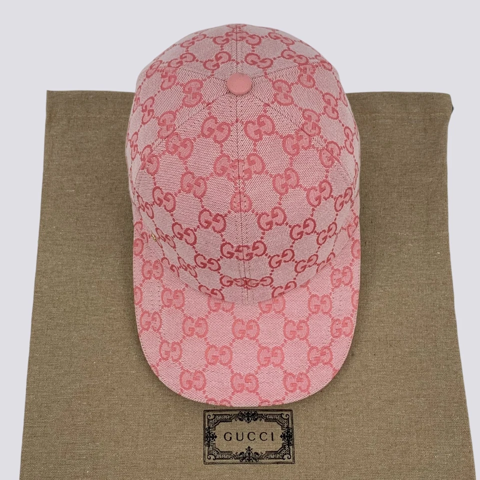 Gucci GG Monograma Lona Algodón Gorra de Béisbol Sombrero Rosa Talla M Foto 4 de 4