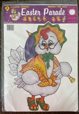 Beistle Die Cut Assorted Designs, Easter Parade #44545, 9 pcs, hen, chicks, 1985