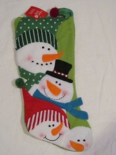 New 19" Plush Snowman Family Christmas Stocking Green Multicolor by Merry Brite
