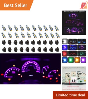 T5 LED Bulb 74 Purple Pack of 20 Extremely Bright Automotive Dashboard Light ...