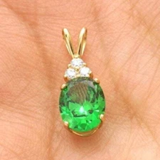 2.20Ct Oval Emerald and White Stone Pendant 14k Yellow Gold