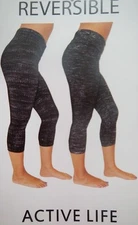 Active Life 259 Reversible Workout Yoga Capri Spandex Legging Lightning Gray $78