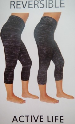 Active Life 259 Reversible Workout Yoga Capri Spandex Legging Lightning Gray $78