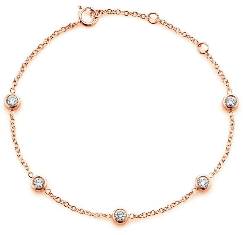 Natural Round Diamond Chain Bracelet With 14 k Yellow White & Rose Gold For Gift - Image 3 of 3