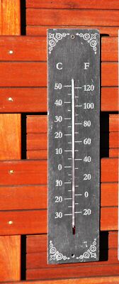 Garten Schiefer Thermometer Garten Gärtner Geschenk Outdoor 45x10 cm weiß Detail