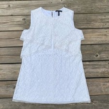 Bcbgmaxazria White Lace Mini Tulle Accent Dress Crew Neck Sleeveless Size L