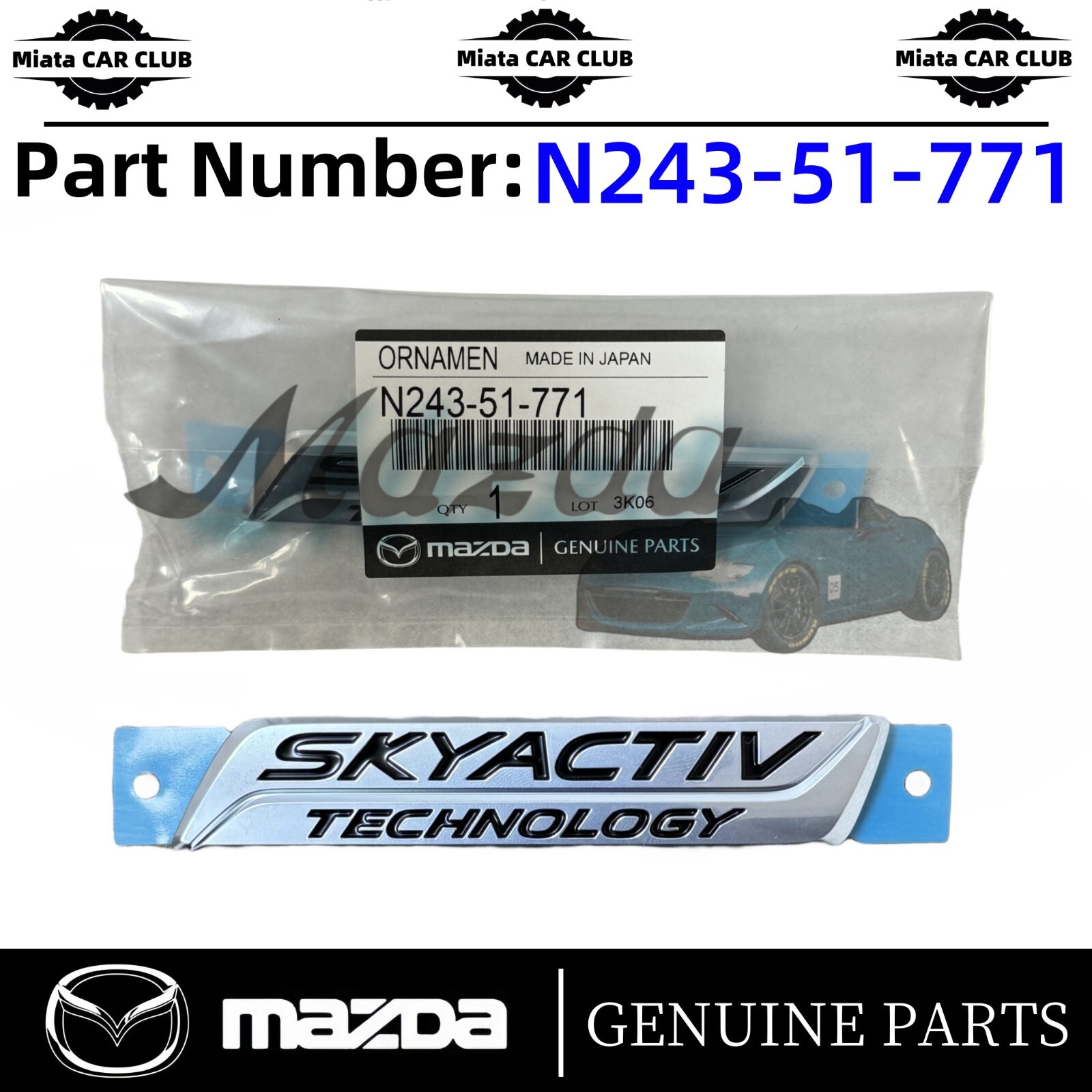 2016-2019 Mazda MX-5 Miata Chrome Skyactiv Rear Bumper Emblem OEM N243-51-771