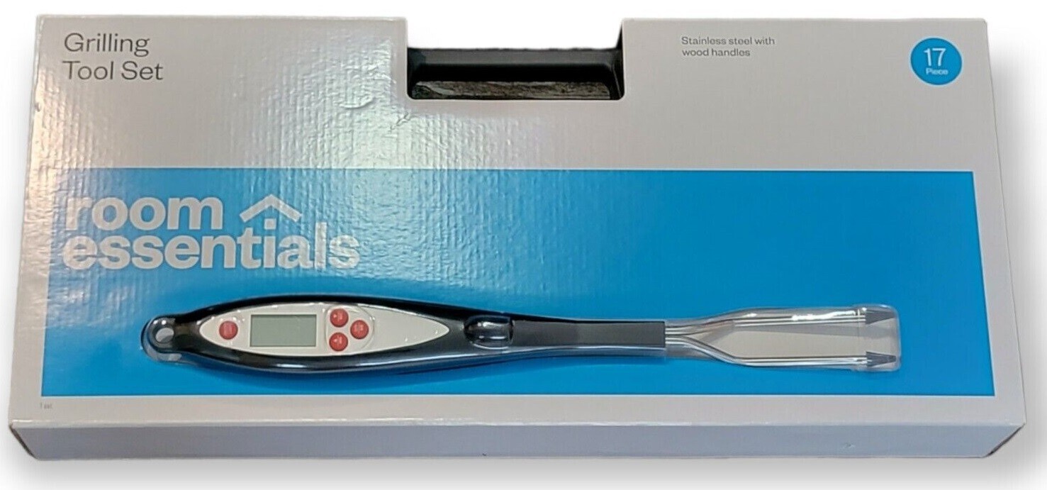 Room Essentials 17 Pc. Grilling Set Stainless Steel with Wood Handles