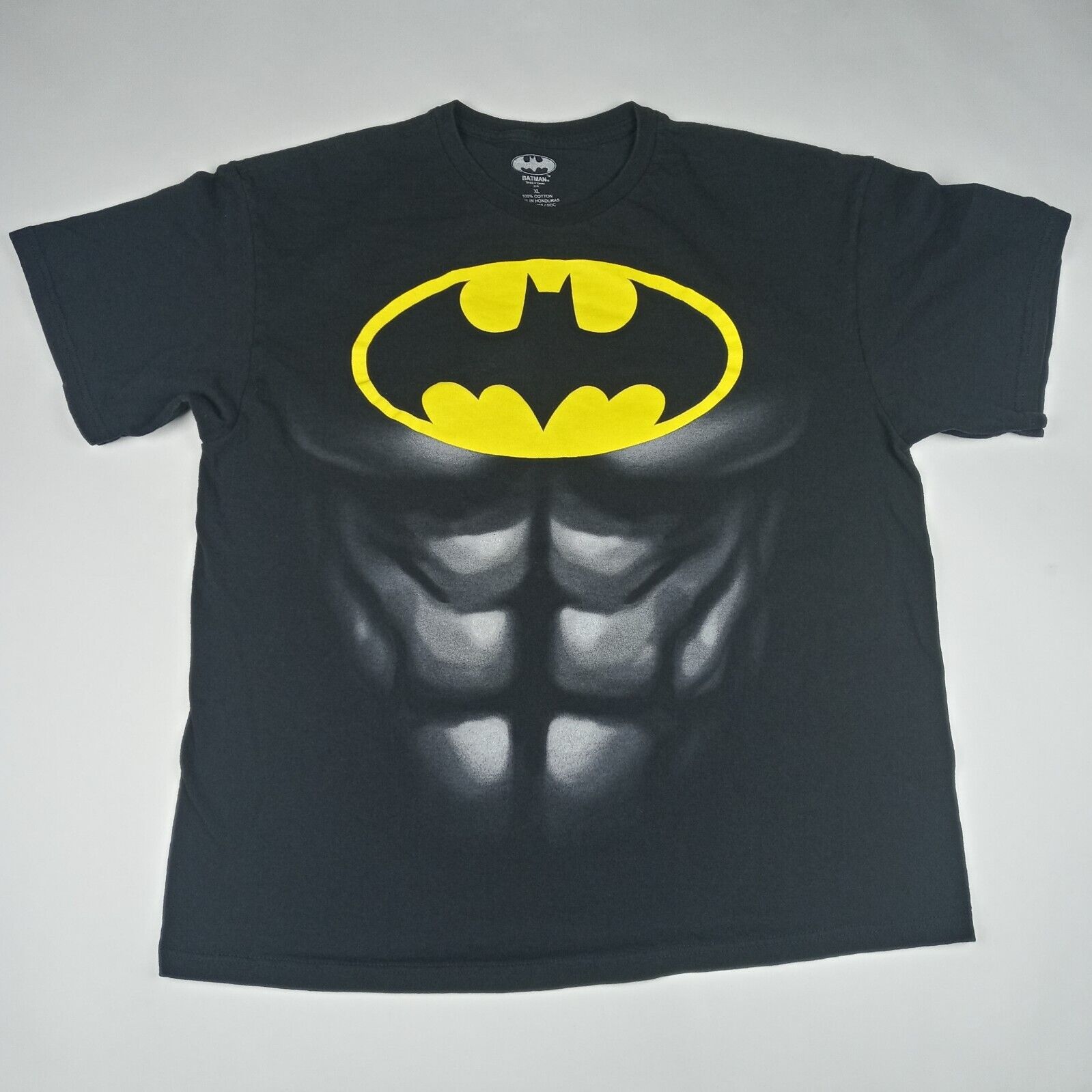 Batman Abs Shirt Mens Extra Large Black DC Comics Yellow Logo Parody Funny