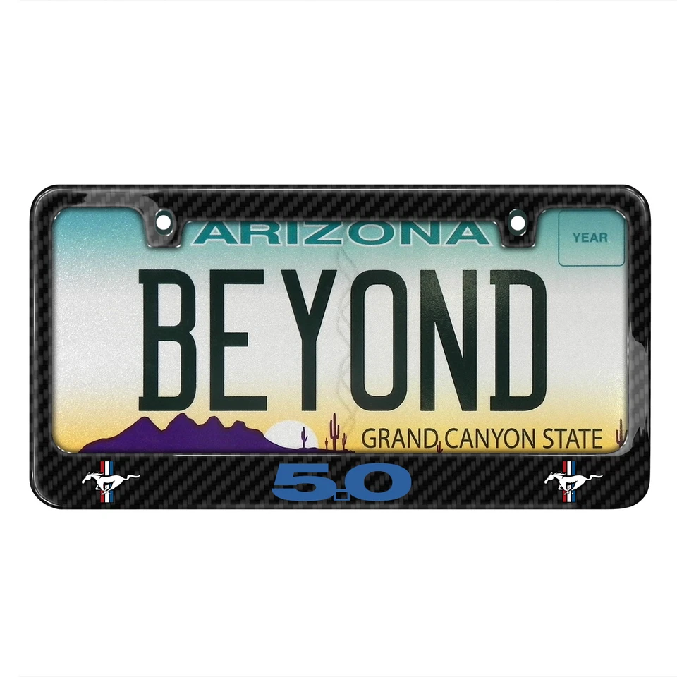 Ford Mustang GT 5.0 in Blue Dual Logo Black Real Carbon Fiber License Frame - Image 3 of 4