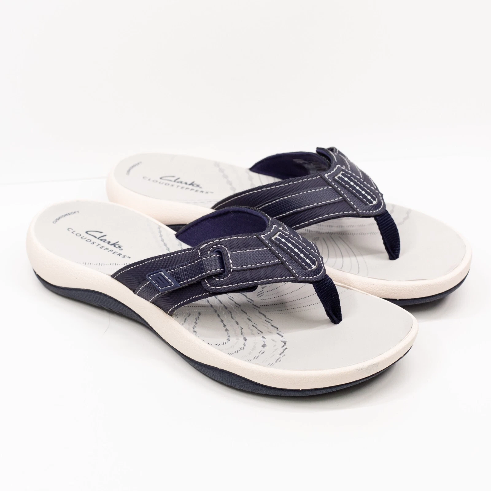 Sandali infradito Clarks Cloudsteppers Sunmaze Sky Thong blu marino taglia 7 NUOVI