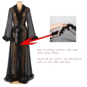 Plus Size Lace Robes Kimono Fur Mesh Sleepwear Night Gown Sexy Lingerie Set