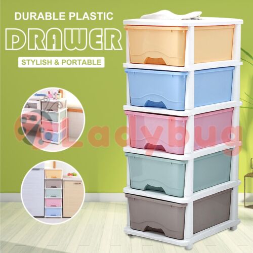 4/5 Tier Drawer Storage Organiser Plastic Office Box Cabinet Coloured - Picture 1 of 12