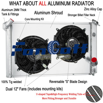 4 Row Radiator Shroud Fan For Chevy Corvette Base Stingray 5.7/7.4L 1973-1976 US