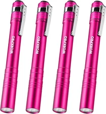WORKPRO LED Pen Light Pink (4-Pack) Aluminum Pocket Flashlight with Clip NEW