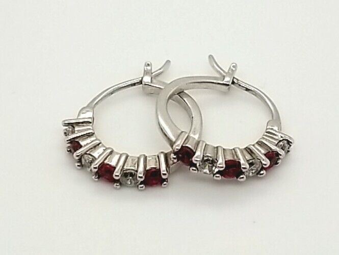 Sterling Silver Simulated Red Ruby And Cubic Zirc… - image 2
