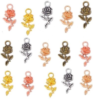 10 Rose Charms Rose Gold Flower Pendants Silver Garden Findings Spring 22mm