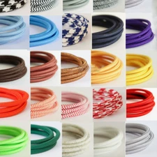 2 Core Vintage Braided Fabric Cable Lighting Lamp Flex Multi Colours 1-30 Meter