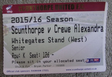 2015-16 Scunthorpe United v Crewe Alexandra - League One - Used Ticket stub