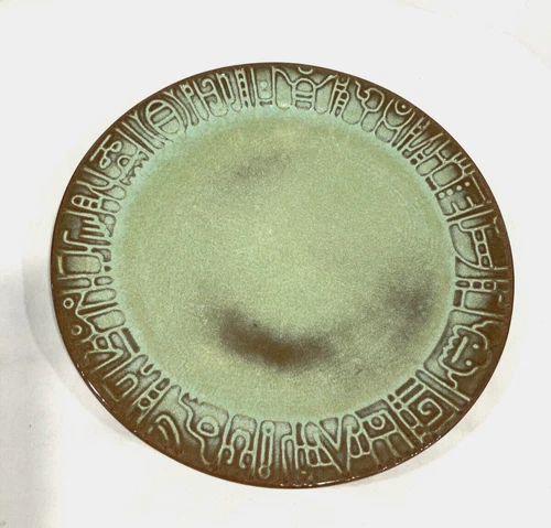 Vintage Frankoma Mayan Aztec 10"Dinner Plate Prairie Green Prized Collectible