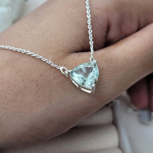 Dainty Green Amethyst Trillion Cut Pendant 925 Sterling Silver Anniversary Gift - Picture 5 of 7