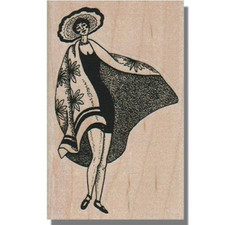 NEW Mounted Rubber Stamp, Beautiful Lady In Cape, Woman,Flowers,Pretty,Hat,Dress